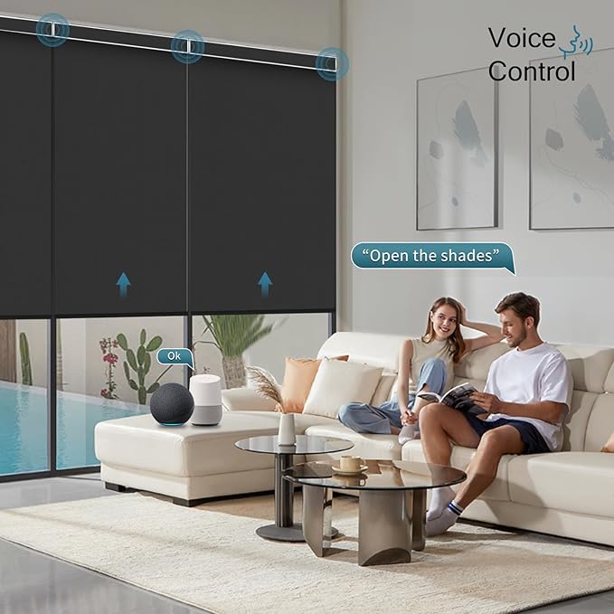 Motorized Shades,Smart Blinds with Remote,100% Blackout Roller Blinds,Work with Google Assistant,Homekit,Automatic Shades,Custom Widths from 16" to 110",Vinyl Black