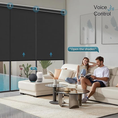 Motorized Shades,Smart Blinds with Remote,100% Blackout Roller Blinds,Work with Google Assistant,Homekit,Automatic Shades,Custom Widths from 16" to 110",Vinyl Black