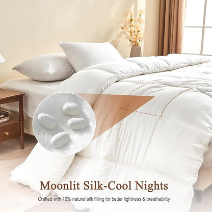 BPC 100% Rayon Derived from Bamboo Silk Blend Comforter Queen Size, Ultra-Soft ClimaSilk™ Down-Alternative Duvet Insert for All Seasons with Corner Tabs, Medium Warmth, White, 90x90 Inches
