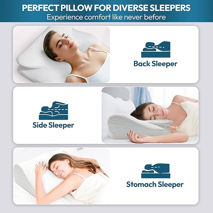 Cervical Neck Pillow for Sleeping – Memory Foam Cervical Pillow for Neck Pain Relief – Ergonomic Side Sleeper Pillow for Adults – Cooling Cervical Neck Pillow for Better Sleep & Support