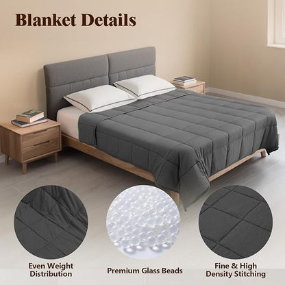 Weighted Blanket for Adults (10 lbs, 48" × 72", Grey) Twin Full Size Heavy Blanket for 90-110lbs, Breathable Weighted Throw Blanket with Glass Beads for All Season, Washable