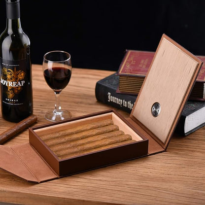 Cigar Case Travel - SEEJI Cigar Humidor Wood Cedar - Cigar Box Portable humidifier Hygrometer