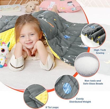 Uttermara Weighted Blanket 3 lbs, Ultra Cozy Minky Weighted Blankets with Cartoon Patterns, Heavy Blanket Great for Calming and Sleeping, 36x48 inches, Grey Space
