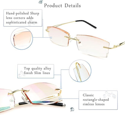 LifeArt Blue Light Blocking Glasses,Computer Reading Glasses,Rimless Frame Tinted Lens with Diamond,Stylish for Men (+2.50 Magnification)