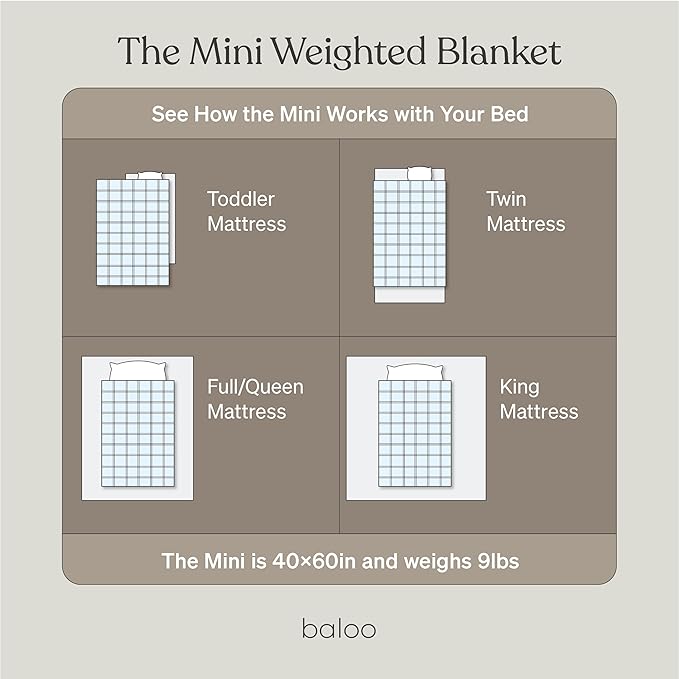 Baloo Weighted Blanket for Kids and Adults (Aqua - 9lbs 40"x60" - Mini Size) | Cooling & 100% Cotton Material | Machine Washable & Dryer Safe | with Glass Microbead Fill