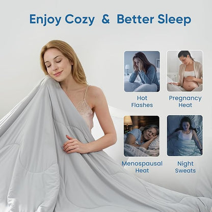 Snuggle Sac Natural Viscose Cooling Comforter Twin/Queen/King Size, Breathable Silky Cooling Bedding with Q-Max>0.45 for Bedroom, Hot Sleepers & Night Sweats (Light Gray, King/Cali King (106"x90"))