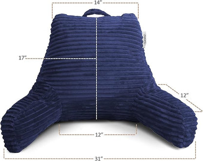 Nestl Reading Pillow with Shredded Memory Foam, Luxe Cut Plush Back Pillow for Sitting Up in Bed, Back and Arms Adjustable Support for Adult & Teens, Backrest Pillows with Washable Cover Navy Blue