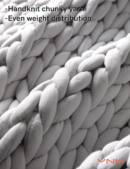 YnM Knitted Weighted Blanket, Hand Made Chunky Knit Weighted Throw Blanket for Sleep, Stress or Home Décor (French Silver, 60''x80'' 20lbs), Suit for One Person(~190lb) Use on Queen/King Bed