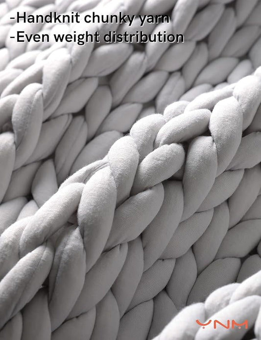 YnM Weighted Blanket, Handmade Chunky Yarn Knitted Design, Soft and Cozy, Temperature Regulating and Breathable, Machine Washable Throw for Sleep or Home Decor (Silver Grey, 80x87 Inch, 25lbs)
