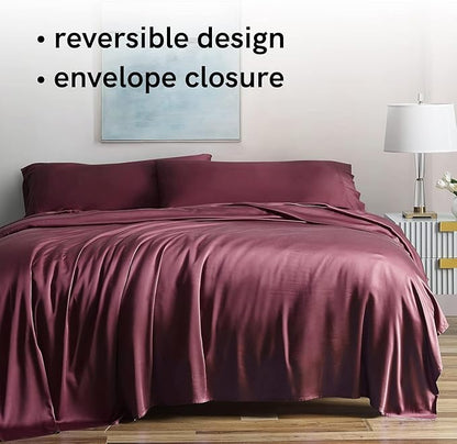 YnM Cooling Bed Sheet Set with 100 Percent Rayon Derived from Bamboo, 400TC Fabric with 2 Pillowcases and Flat Sheet, Deep Pocket Fit 19'', Silky-Soft & Sweat Wicking, 4 Piece (Ca King, Rose Purple)