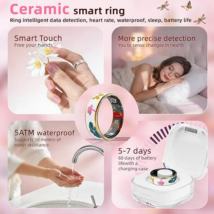 Smart Ring Health Tracker, Men & Women, Featuring a Heart Rate Monitor, Sleep Tracker, 8 Exercise Modes, Step Counter, IP68 Waterproof(White, 7)
