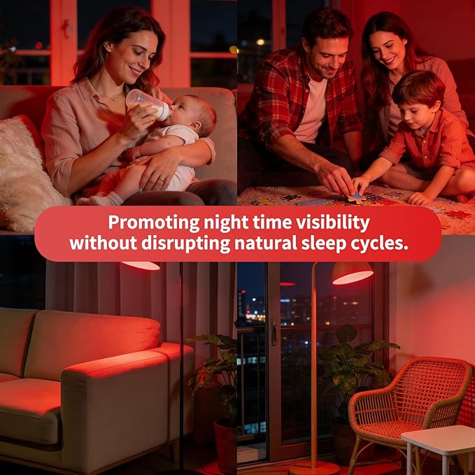 625nm Red Light Bulbs for Sleep, 3W 100% Blue Light Block Light Bulbs that Mimics the Natural Tones of Sunset, Promote Melatonin Production, Relieve Stress, Perfect for Baby's Bedroom, Sleeping, 3PK