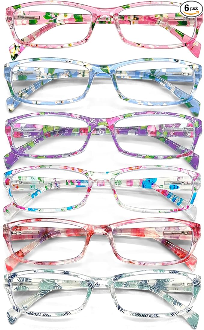 Henotin 6-Pack Reading Glasses Blue Light Blocking Anti Eyestrain Computer Reading Glasses for Women and Men Readers (Mix Color-B, 0.00, Diopters)