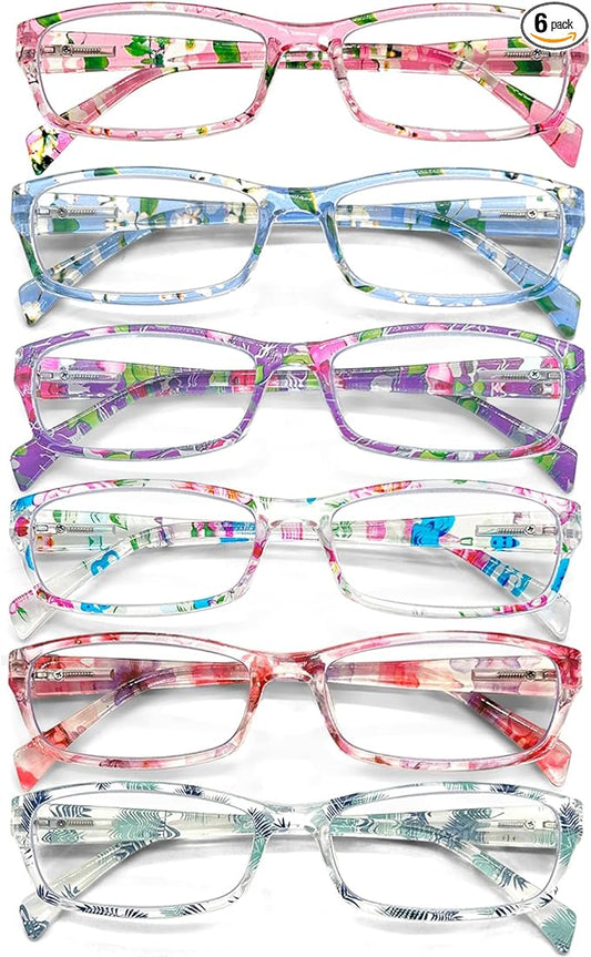 Henotin 6-Pack Reading Glasses Blue Light Blocking Anti Eyestrain Computer Reading Glasses for Women and Men Readers (Mix Color-B, 1.00, Diopters)