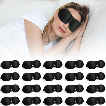 Bonuci 20 Pack Sleep Mask Blackout 3D Eye Mask for Ultralight Sleeping Night Blindfold Eye Covers with Adjustable Strap for Men Women Travel Gift Back and Side Sleeper (Black Bulk)