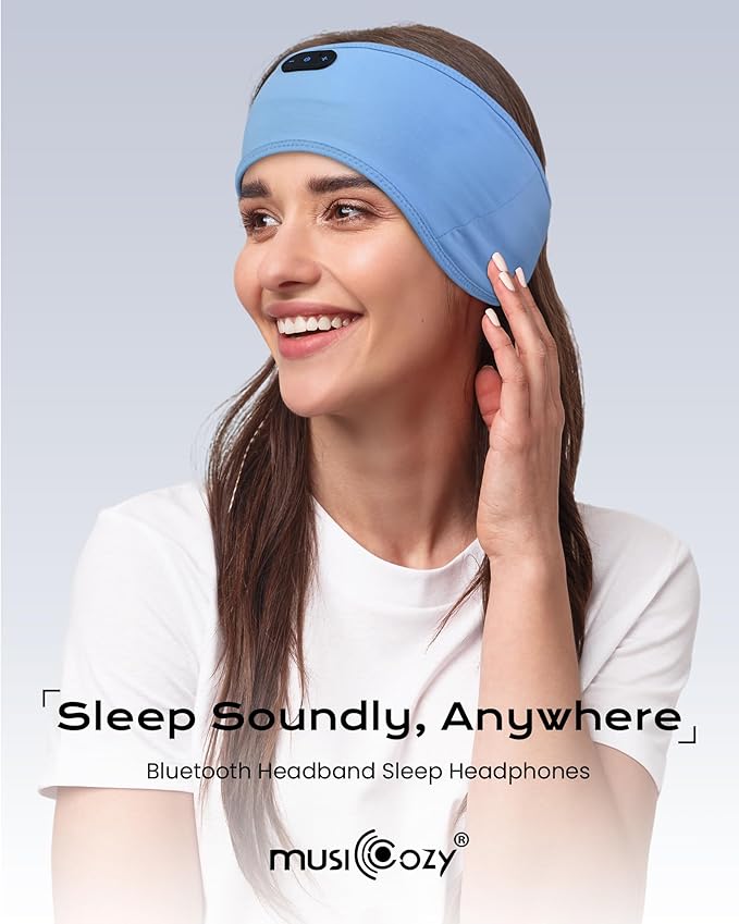 MUSICOZY Sleep Headphones Bamboo Cotton Headband, Wireless Bluetooth 5.4 Headphones for Sleeping Side Sleepers, Sleeping Headband for Men & Women, Ideal Gift for Travel, Workout, Yoga(Sky Blue)
