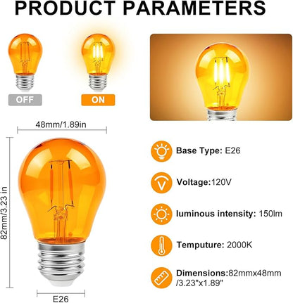 KINUR Amber Light Bulbs,A15 2 watt 2000K Warm Light Bulbs 15 watt Equivalent E26 Base for Bedtime Healthy Sleep 4 Pack
