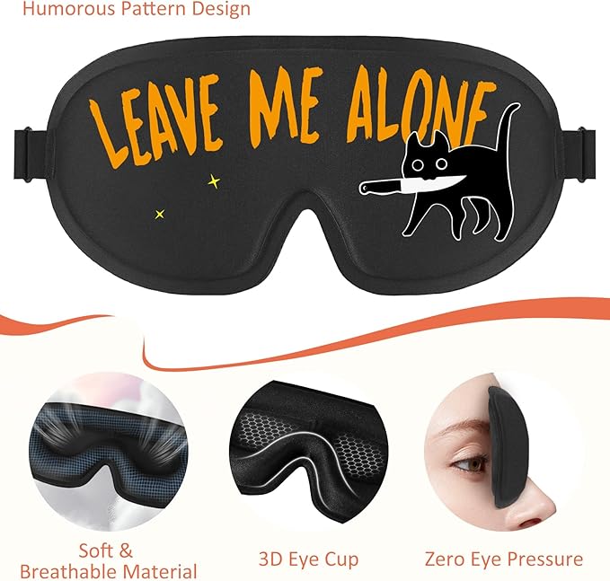 Funny 3D Zero Pressure Sleep Eye Mask for Men Women Side Sleeper, Adjustable Blackout Soft Breathable Eye Masks for Travel Nap Night Sleep, Humorous Gift Stocking Stuffers (Leave ME Alone)