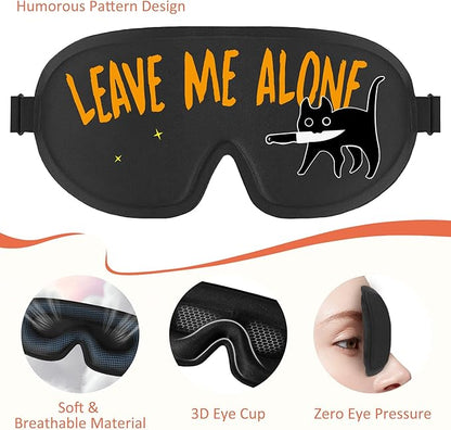 Funny 3D Zero Pressure Sleep Eye Mask for Men Women Side Sleeper, Adjustable Blackout Soft Breathable Eye Masks for Travel Nap Night Sleep, Humorous Gift Stocking Stuffers (Leave ME Alone)