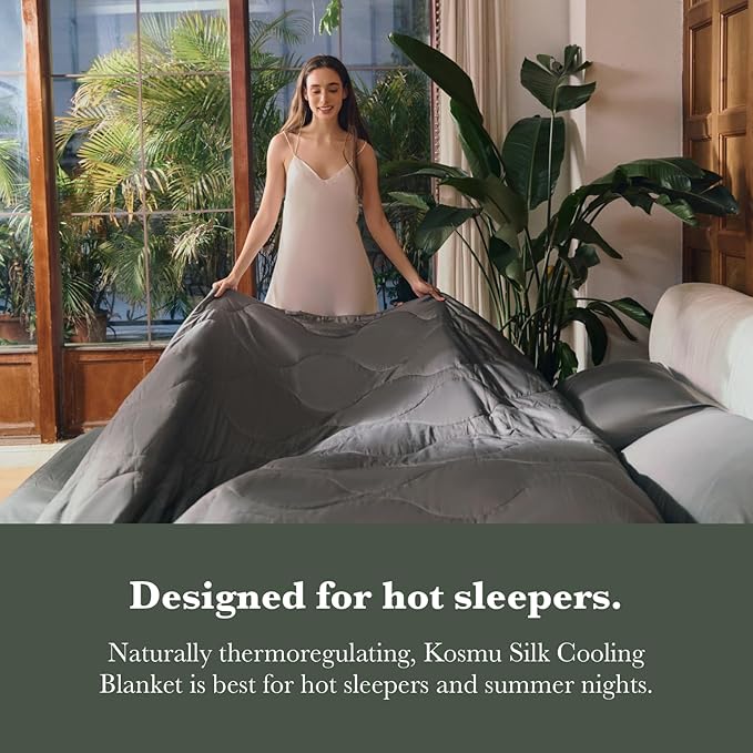 Silk Comforter Queen Size | 100% Mulberry Silk Fill with Organic Bamboo Viscose Shell | Summer Cooling Blanket for Hot Sleepers, Lightweight Breathable All-Season Bedding (Slate, 90"x90")