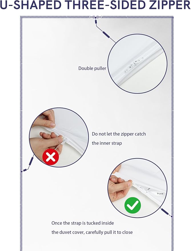 YnM Cotton 3-Side Zipper Duvet Cover for Weighted Blankets | Easy on, Easy Off White, 60"x80"