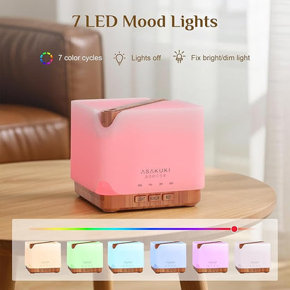 ASAKUKI Essential Oil Diffuser 700ml, Ultrasonic Aromatherapy Humidifier with Top 6 Essential Oils Set, 7 LED Colors, Timer & Auto-Off, Large Room Diffuser, Valentine's Day Gift