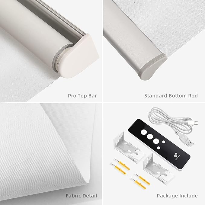 SmartWings Motorized Roller Shades, 100% Blackout Auto Smart Window Blinds with Zigbee Motor Alexa, Cordless Remote Control Rechargeable, White, W25 xH72