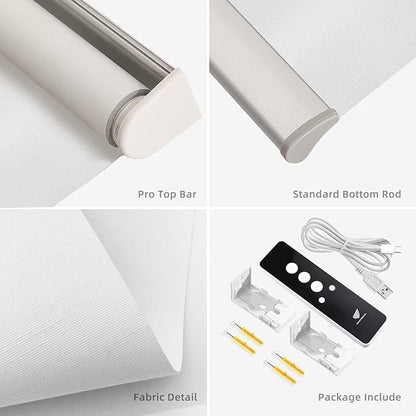 SmartWings Motorized Roller Shades, 100% Blackout Auto Smart Window Blinds with Zigbee Motor Alexa, Cordless Remote Control Rechargeable, White, W25 xH72