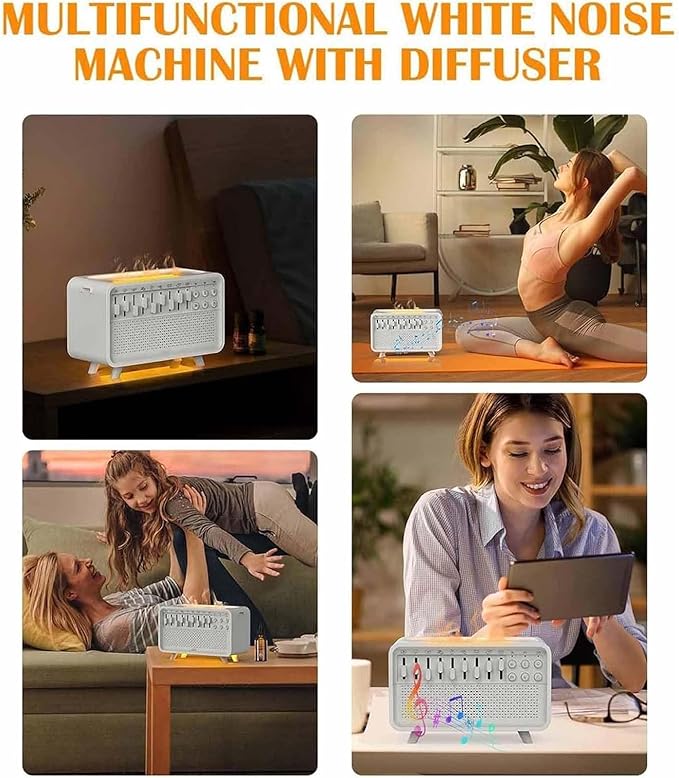White Noise Night Light Diffuser Humidifier, 3-in-1 Speaker Machine Humidifier with 8 Ambient Sounds, Perfect for Sleep, Meditation, Work, Learning, Yoga - Great Gift for Life (White)