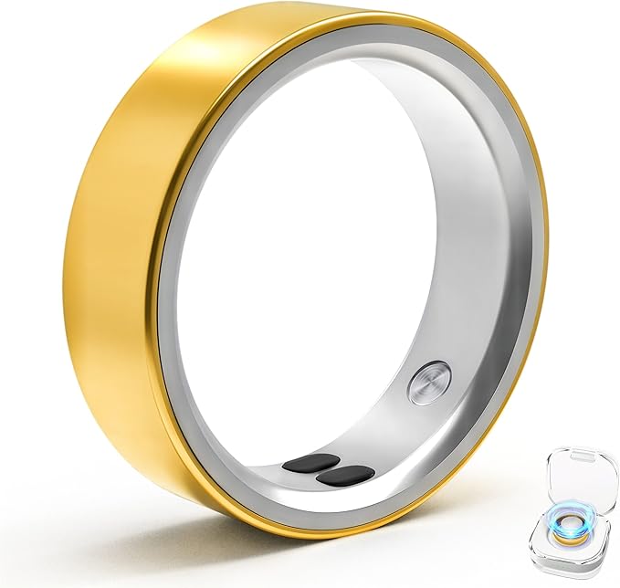 Smart Ring for Women Men,Sleep Tracking Wearable,Fitness Tracker Ring with Step/Heart Rate/Blood Oxygen/Distance/Calorie,Clock Vibration,No Subscription Fee,5ATM Waterproof, iOS&Android(Gold 9)