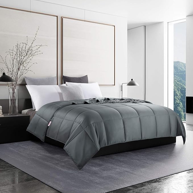 HOMBYS Lightweight Cooling Comforter Super King Size,100% Viscose Derived from Bamboo Shell Down Alternative Duvet Insert,Grey Soft All Season Comforter for Hot Sleepers,8 Corner Tabs