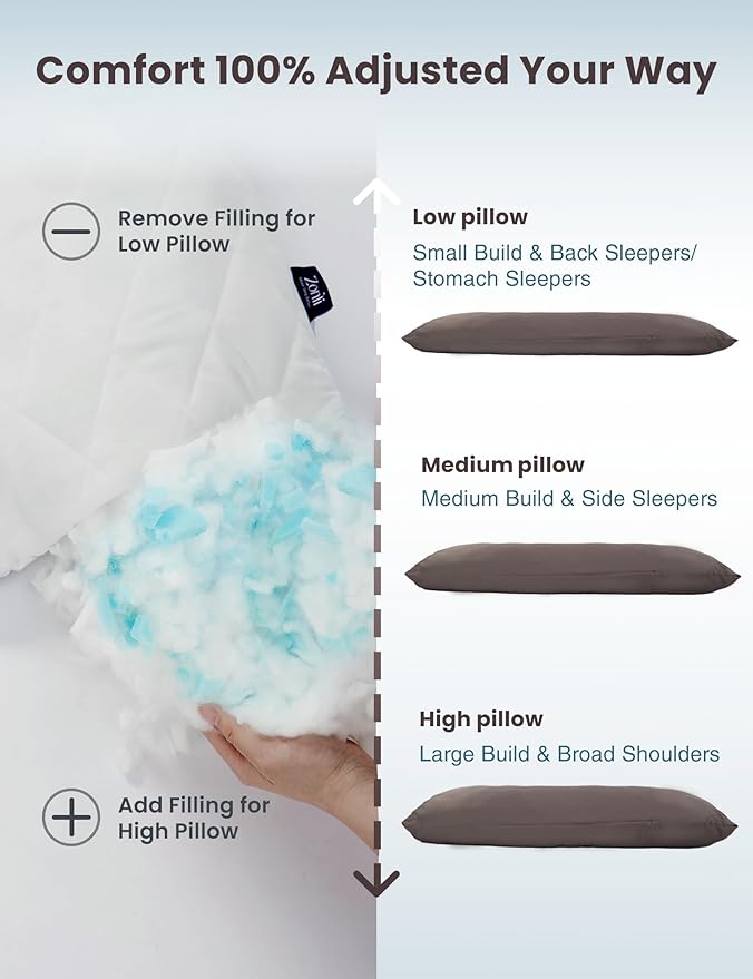 ZonLi Cooling Weighted Body Pillow with Bamboo Cover (48" x 14") 8.5lbs, Quilted Glass Beads Body Pillows for Adults, Weighted Pillow for Deep Sleepers, Full Body Pillow for Side Sleepers