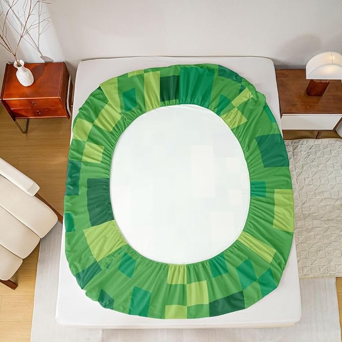 Pixelated Blocks Kids Queen Size Fitted Sheet,Video Games Abstract Gamepad Boys Girls Bed Sheets,Geometric Grid Patchwork Room Decor,Light Green Bedding Set,2 Pillowcases(No Flat)