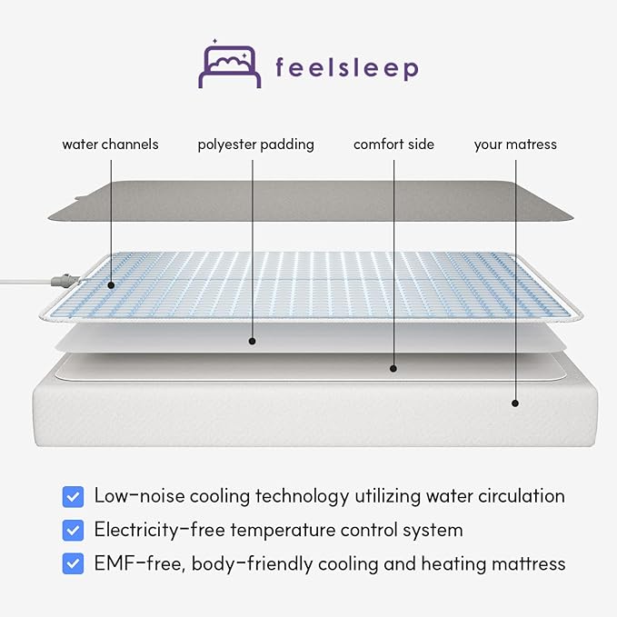 HuBDIC Feelsleep Electric Water Cooling and Heating Mattress Topper, Smart App Controlled Bed Temperature System 65–115°F, Cool Sleep Pad for Hot Sleepers & Night Sweats, 57" x 76" (Queen Size)