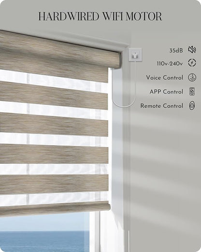 Graywind Motorized Blinds with Remote, Smart Zebra Shades for Windows, Hardwired Roller Blinds Compatible with Apple Homekit, Alexa, Google Home, Custom Size, Linen Sandy