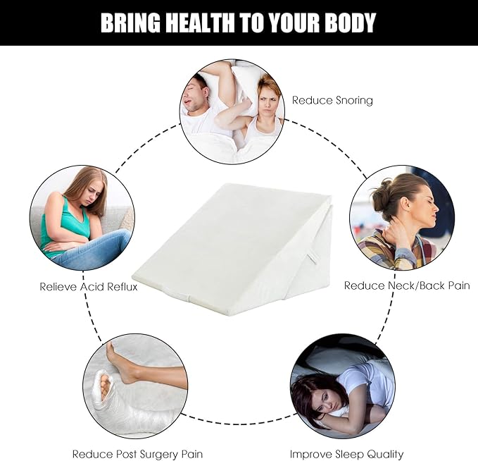 KOMFOTT Bed Wedge Rest Pillow - Adjustable Memory Foam Incline Cushion Triangle Back Support Reading Pillow w/Removable Case Cover for Back Pain, 14" Height, White Pillow