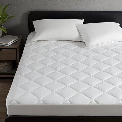 Sharper Image King Mattress Pad, Overfilled, Jersey Knit Ultra-Soft & Cooling Touch Mattress Pad for Bed, Cozy T-Shirt Handfeel Mattress Topper Fitted Pocket Fits Up to 18", King, White