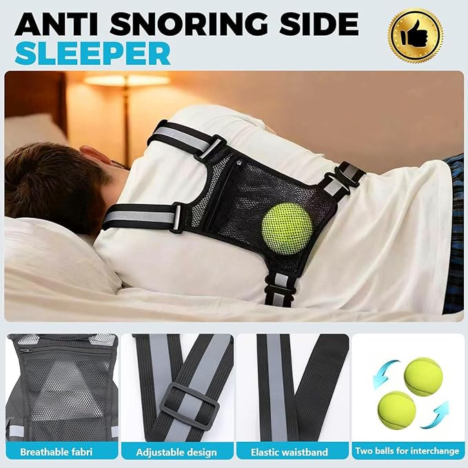 Prevent Back Sleeping,Sleep Position Trainer for Sleeping On Your Side,Adjustable Side Sleep Trainer to Stop Snore,Including Balls to Prevent Back Sleeping Positional Therapy for Snoring Relief.