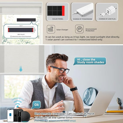 SmartWings Motorized Light Filtering Shades, 70% Blackout, Custom Size, Rechargeable Battery, Works with Matter/Apple HomeKit, Alexa, Thread/Zigbee, Remote Optional, 70% Safari Ivory