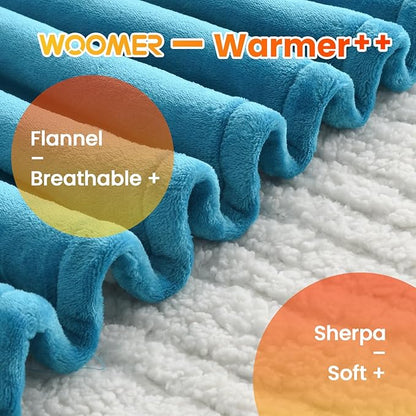 WOOMER Electric Heated Blanket Full Size, Soft Flannel Fast Heating Blanket, Teal Color, 77"x 84", 10 Heating Levels & 0.5-12H Auto Off, Over-Heat Protection