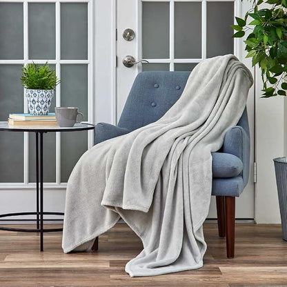Cosy House Collection Everyday 1500 Series Fleece Blanket - Couch & Travel Essentials - All Season, Stays Fresh & Clean - Soft, Breathable & Skin-Friendly (Throw, Silver)