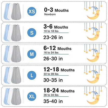 3 Pack Baby Sleep Sack 18-24 Months 100% Rayon Cotton Baby Sleeping Bag 2-Way Zipper Toddler Wearable Blankets Comfy Stretchy Thin Sleep Sacks TOG 0.3