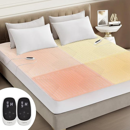 Multizone Waterproof Heated Mattress Pad, Individual Body & Feet Electric Mattress Bed Warmer 9 Heat Settings, 1-12 Hours Auto Off, Deep Pocket, Fast Heating, Machine Washable King, 78" x 80"