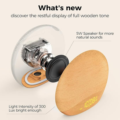HOUSBAY Sunrise Alarm Clock Sound Machine, Wake Up Light- Soothing Sleep Sounds, Gentle Sunrise Alarm, Dimmable Night Light, Digital Clock & White Noise for Sleeping, Bedroom (Full Wooden Tone)