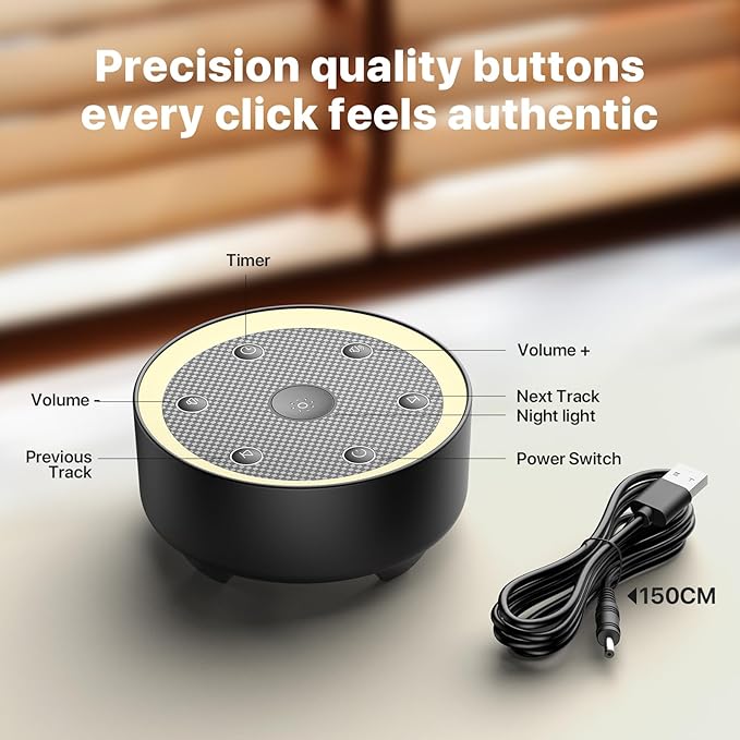 Kipcush Sleep Sound Machine - 24 High-Fidelity Non-Looping Sounds, Portable White Noise Machine for Baby, Kids & Adults, Dimmable Night Light, 6 Auto-Off Timers, USB Powered for Travel, Home & Office