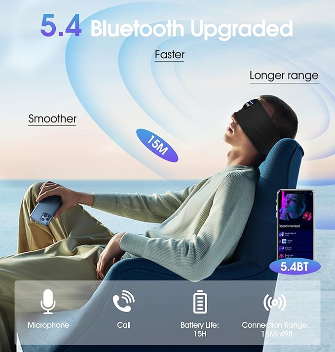 TOPOINT Sleep Headphones Bluetooth 5.4, Sports Wireless Earphones Sweat Breathable with HD Stereo Speaker for Women Men Sports Gifts Workout Jogging Yoga Insomnia Travel Meditation