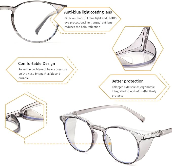 Outray 2 Pack Blue Light Reading Glasses Bifocal Safety Glasses with Readers Side Shields Anti-Saliva for Women Men