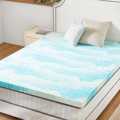 Sweetcrispy Mattress Topper Full, 4 Inch Thick Memory Foam Gel Infused Cooling Toppers Pad for Full Size Bed, Sleeper Sofa, RV, Camper, CertiPUR US Certified, Ventilated and Breathable, Blue