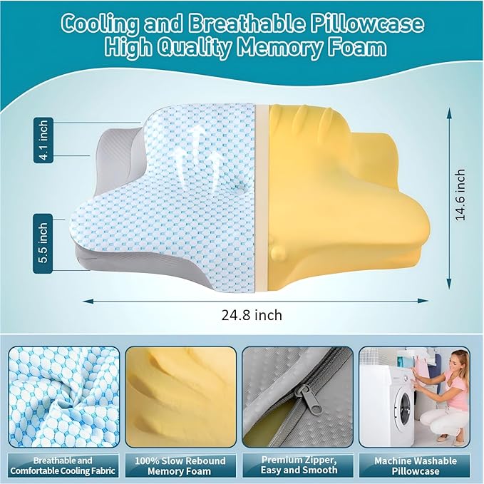 Cervical Pillow for Neck and Shoulder Pain Relief - Ergonomic Neck Pillow for Sleeping, Contour Memory Foam Pillows Side Sleeper Pillow for Neck Support, Bed Pillow for Side Back Stomach Sleepers