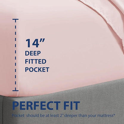Cathay Home King Fitted Sheet - Double Brushed Ultra Soft – Wrinkle & Fade Resistant - 16" Deep Pocket Fitted Sheet Only - Good Fit for 14"-18" Deep Mattress (King, Blush)